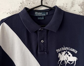 90S Vintage Polo Ralph Lauren Big Logo Pony Striped #3 Blue White