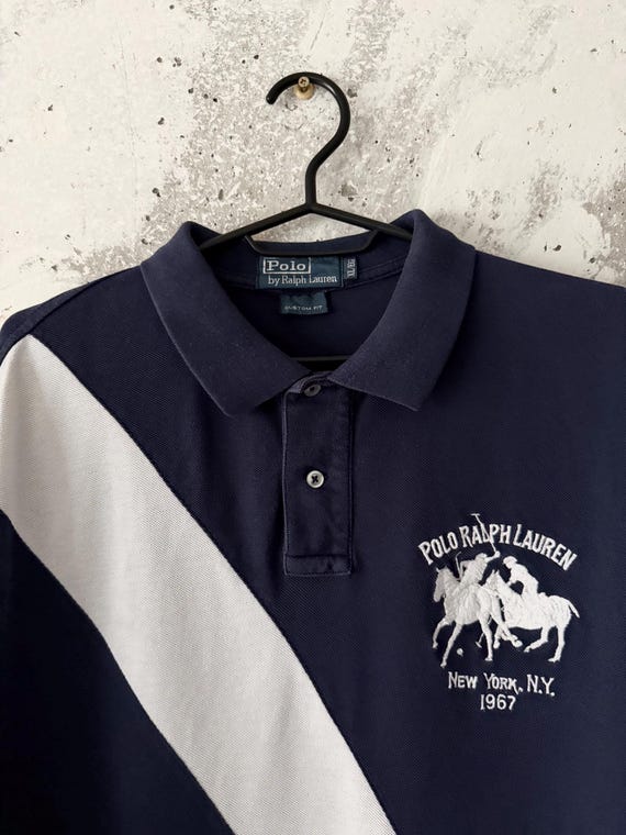 90S Vintage Polo Ralph Lauren Big Logo Pony Striped #3 Blue White