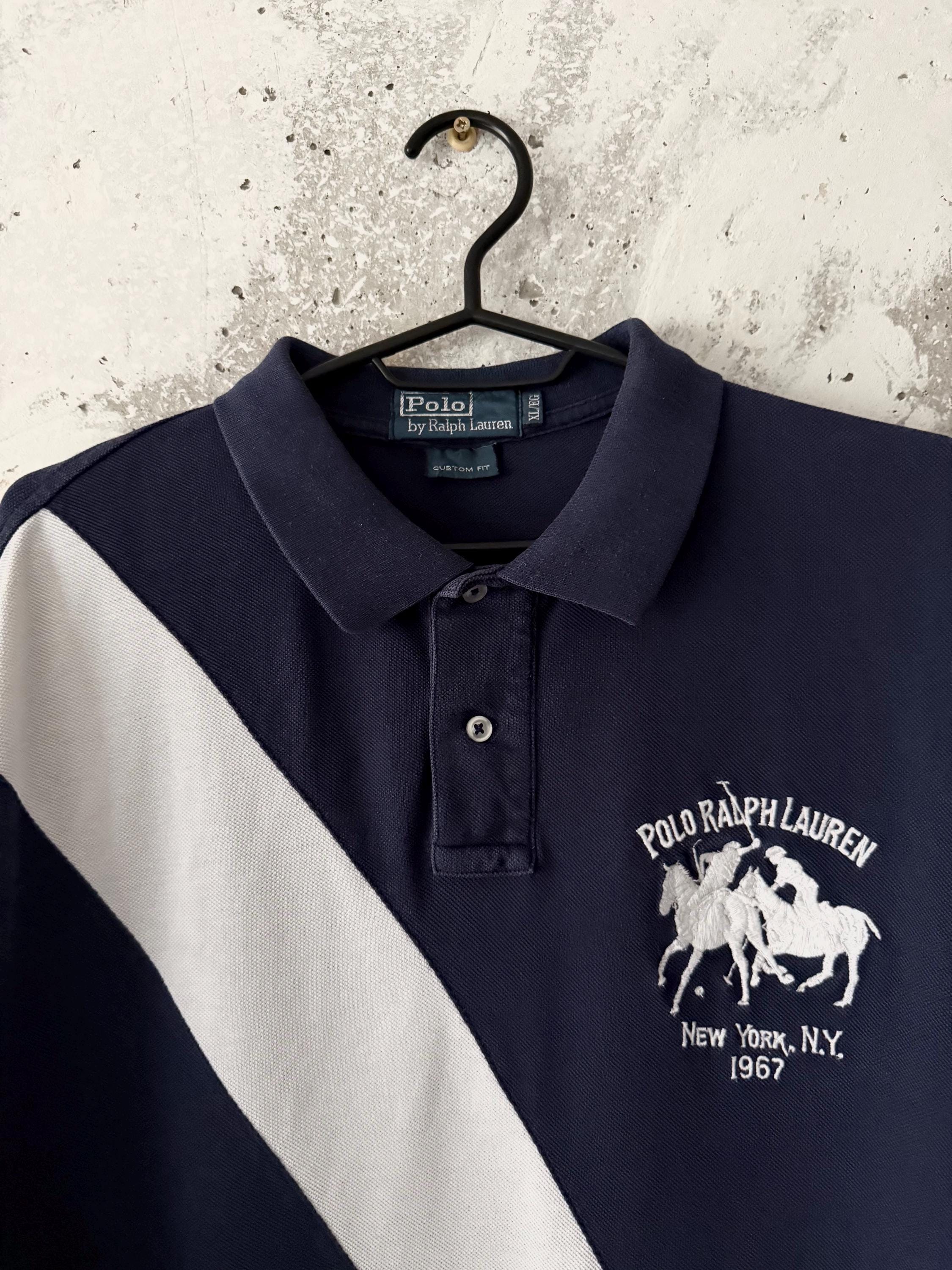 90S Vintage Polo Ralph Lauren Big Logo Pony Striped #3 Blue White