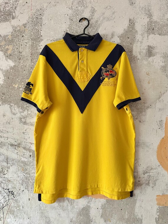 90S Vintage Polo Ralph Lauren Yellow Black Big Logo Rugby T-shirt