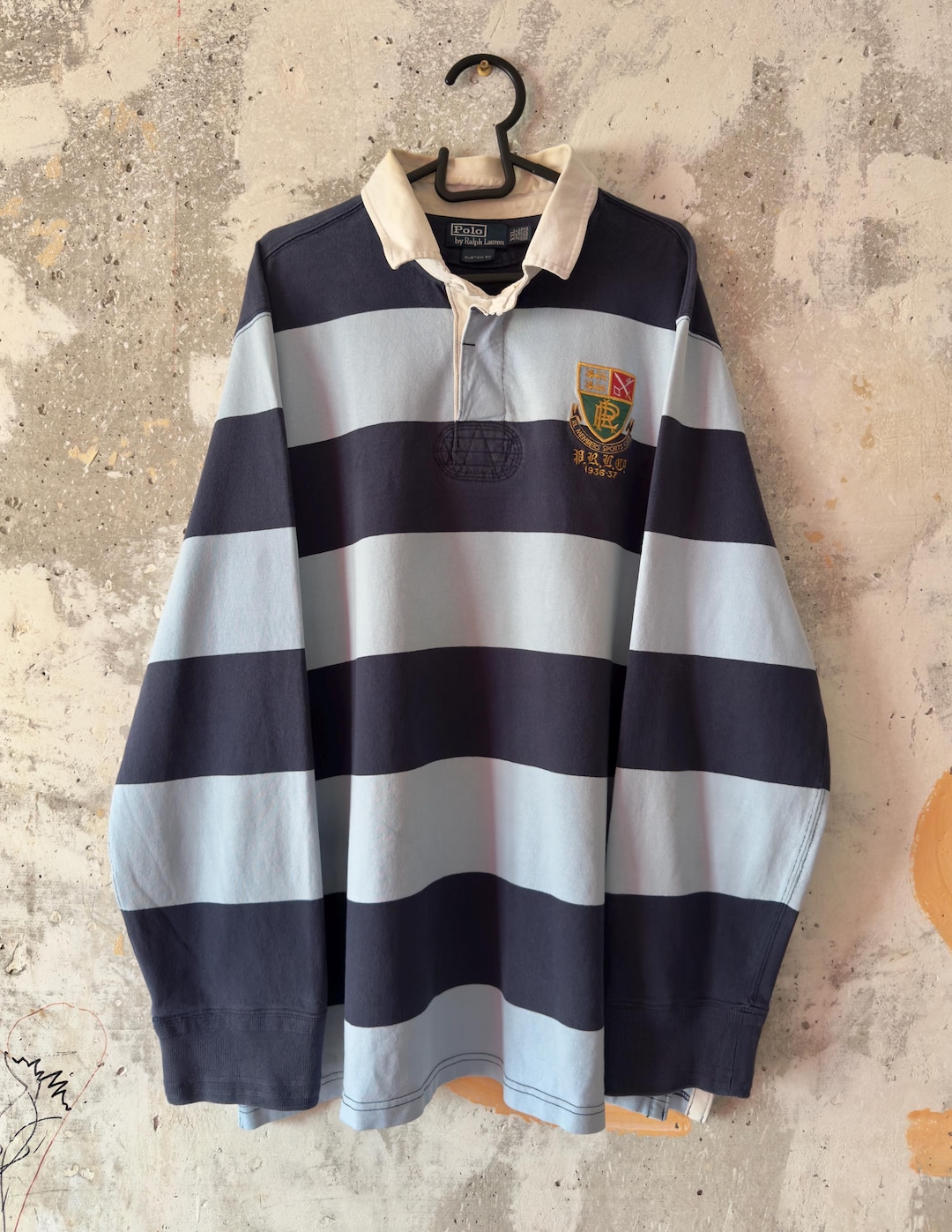 90S Vintage Polo Ralph Lauren Classic Big Logo PRL #8 Striped Blue ...