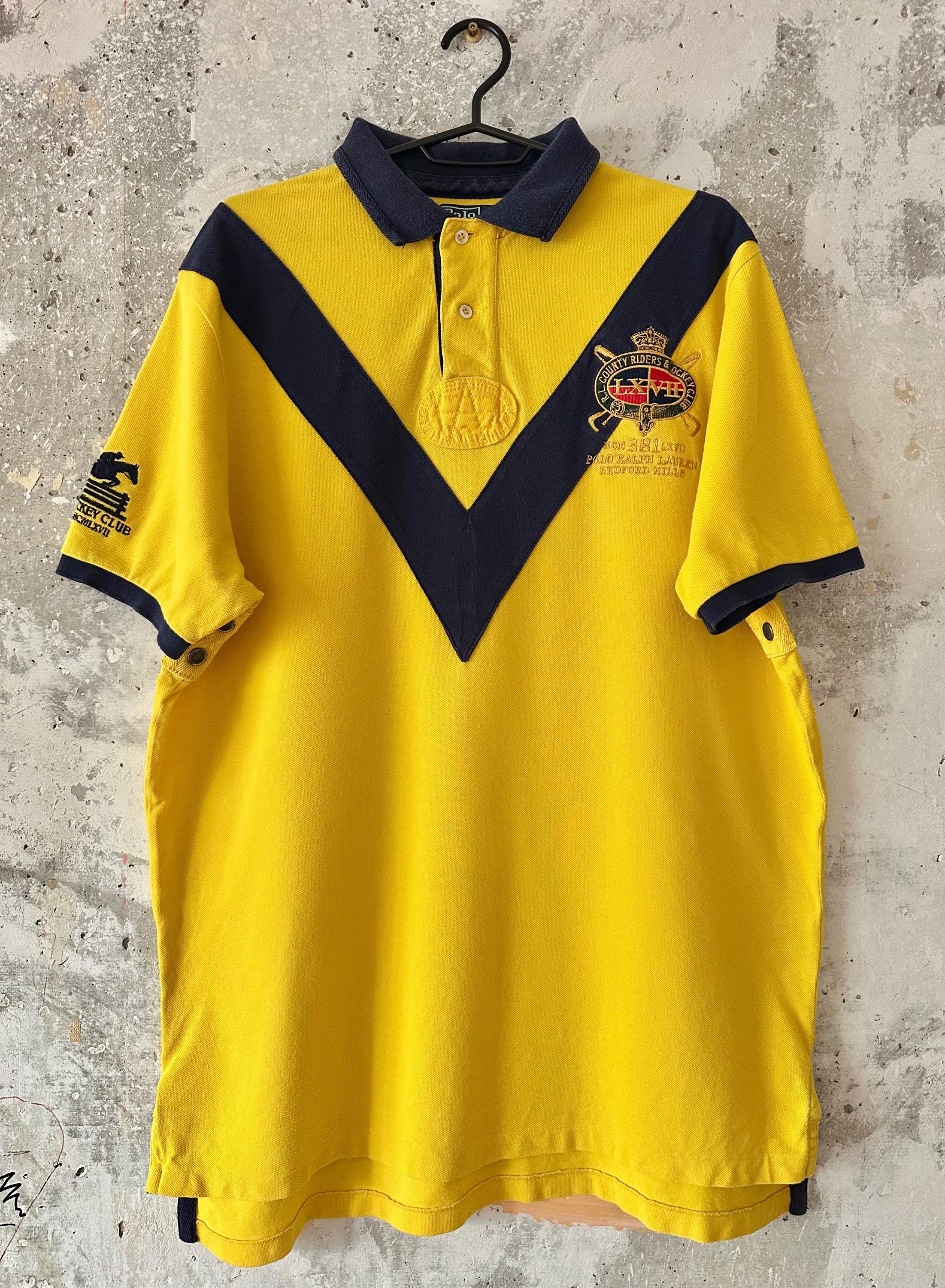 90s Polo Ralph Lauren Rugger shirt ビックロゴ 90S Vintage Polo Ralph Lauren Yellow Black Big Logo Rugby T-shirt