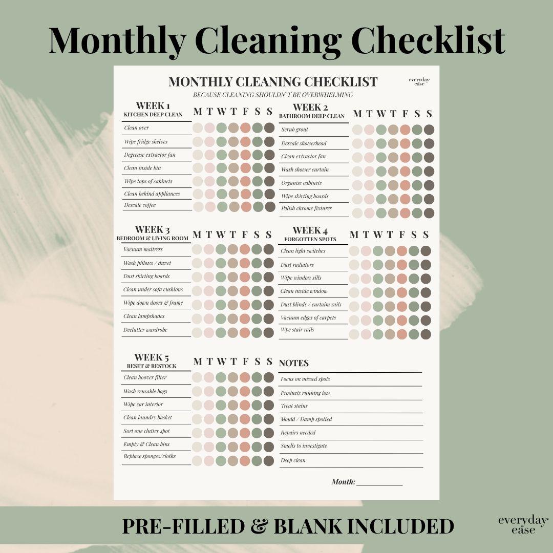 Monthly Cleaning Checklist | Weekly Breakdown Planner PDF (editable) - Etsy