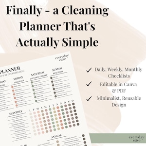 編集可能な掃除プランナー：ミニマリストの家事表（PDFダウンロード、A4）
