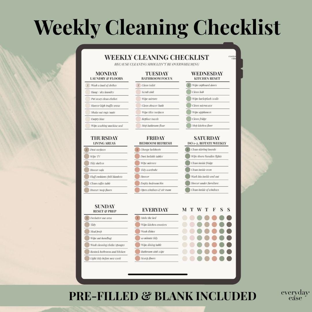 Weekly Cleaning Checklist Printable | Minimalist Routine Planner ...