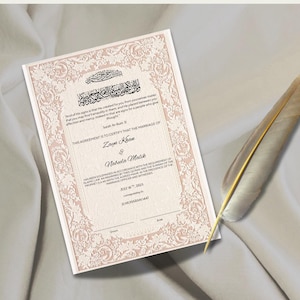 Plantilla de certificado Nikkah islámico minimalista vintage elegante / Certificado de matrimonio musulmán / Documento Nikkah imprimible / Personalizable
