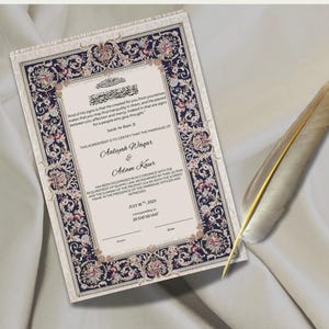 Blaue königliche Vintage elegante islamische Nikkah-Zertifikatsvorlage | Muslimische Heiratsurkunde | Druckbares Nikah-Dokument | Personalisierbar