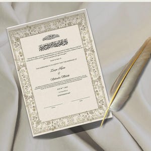 Plantilla de certificado Nikkah islámico elegante y floral vintage / Certificado de matrimonio musulmán / Documento Nikkah imprimible / Personalizable