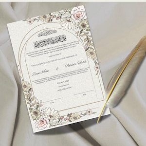 Floral rustikale islamische Nikkah Zertifikat Vorlage | Muslimische Heiratsurkunde | Druckbares Nikah-Dokument | Personalisierbar
