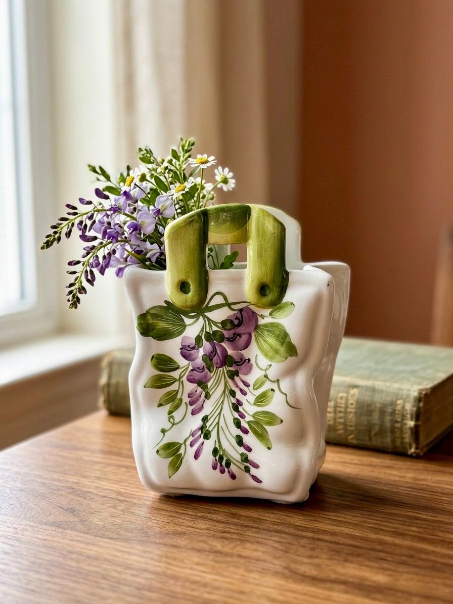 Vaso In Ceramica Fatto A Mano Con Design A Sacchetto Di Carta Sgualcito, Colore Bianco, Dimensioni 15,3 X 9,6 X 8 Cm, Ideale Per Fiori Freschi O Secchi, Regalo Elegante Per Casa