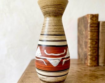 Vintage West German Pottery Vase | Abstract Geometric Ceramic Vase | Mid Century Earth Tone Studio Pottery Decor