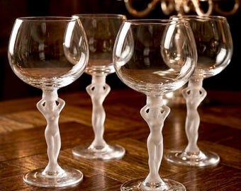 Vintage Bayel Venus Crystal Wine Glass | 1970s French Figural Female Stemware | Sculptural Goddess Glass | Single, Pair or Set of 4