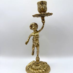 Vintage Brass Cherub Candle Holder | Antique Brass Angel Candlestick | Mid-Century French Center Piece | Art Nouveau Putto Romantic Figurine