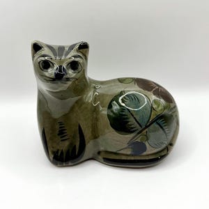 Statuetta di gatto in ceramica messicana vintage / Ceramica popolare dipinta a mano, decorazione da scaffale per collezionisti