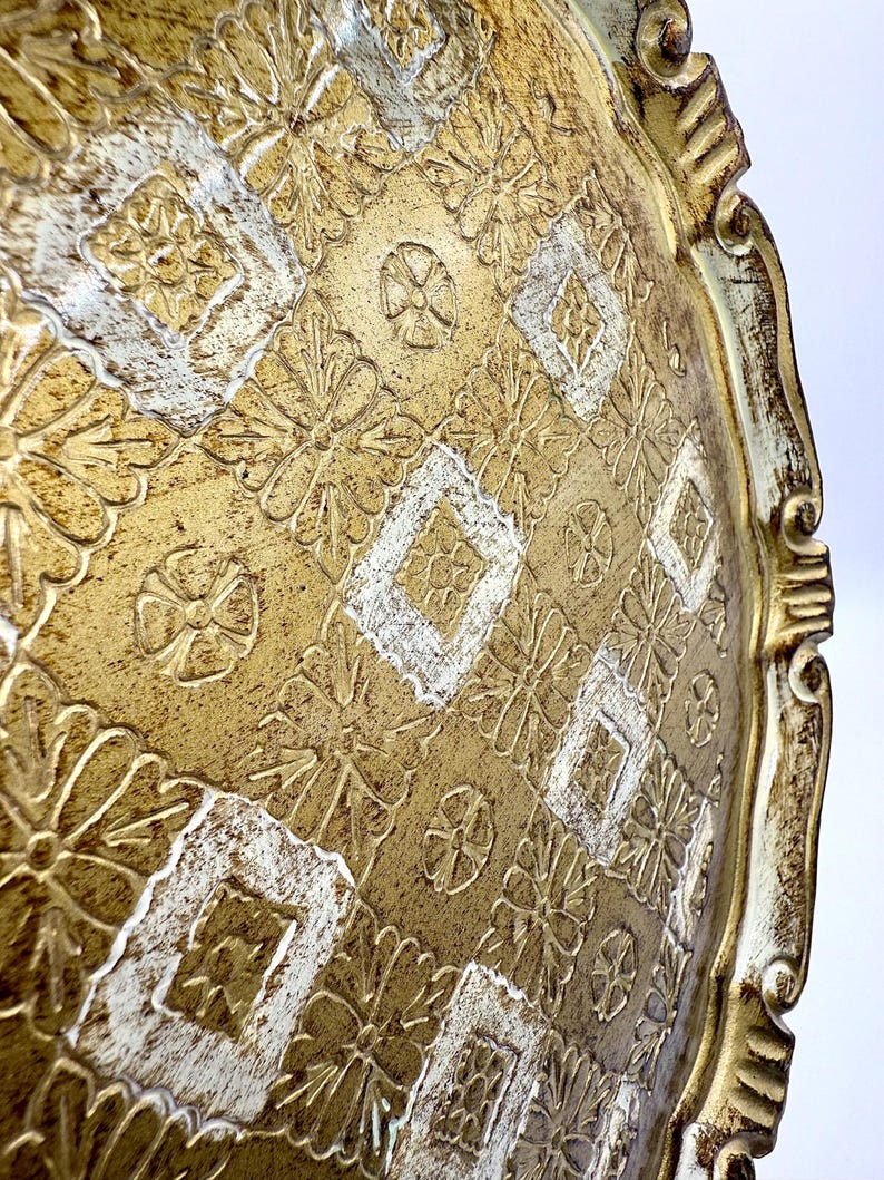 Vintage Florentine Tray Italy | Ornate Gilt Toleware Serving Platter - Etsy