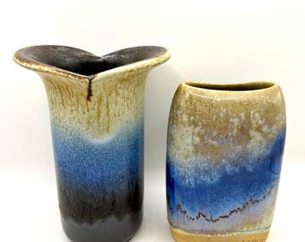 ヴィンテージギリシャ工房製陶器花瓶セット｜カミニブルーセラミック製