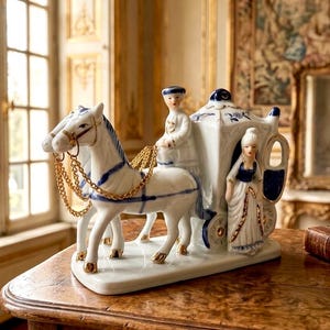 カポディモンテ　B.marli作　陶器製 家族と馬車の置物　アンティーク Capodimonte Horse and Carriage - Etsy