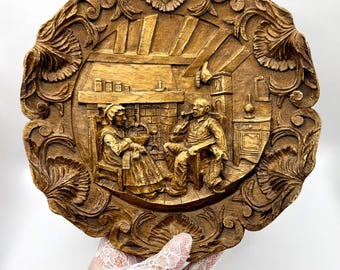 Vintage Cottage Plaque | 3D European Interior Scene, Resin Wood Effect Wall Hanging