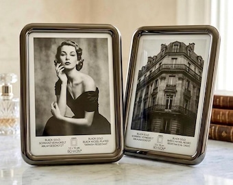 Vintage Bowon Black Gold Photo Frames | Black Nickel Plated Tabletop or Wall Frames | Modern Hollywood Regency Decor | Set of 1 or 2