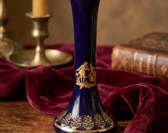 Vintage Limoges Porcelain Vase | Cobalt Blue French Vase with Gold Gilt | Romantic Victorian Decor