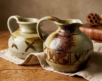 Vintage Vallauris Studio Pottery Vase | Signed French Ceramic Pitcher by Valérien Taber | Mid-Century Stoneware Vase | Single or Pair
