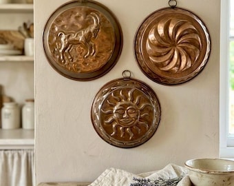 Vintage Copper Wall Mold | German Copper Baking Form | Sun Face, Goat, Swirl Mold | Rustic Kitchen Decor