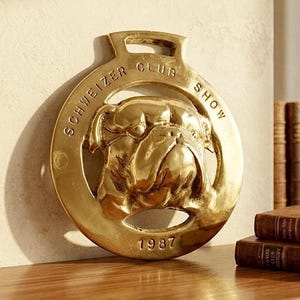 Vintage Brass Bulldog Plaque | Swiss Club Show 1987 Dog Collectible | Bulldog Wall Decor