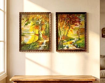 Original 1930s German Landscape Painting | Signed Antique Framed Woodland Art | Cottagecore Wall Decor | Rustic Cabin Decor