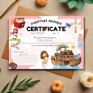 Certificati di memorizzazione dei versetti della Bibbia per bambini, carta premio per i risultati della scuola domenicale