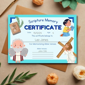 Certificato di memorizzazione delle Scritture della scuola domenicale: risultati raggiunti dai bambini in chiesa (PDF stampabile A4)