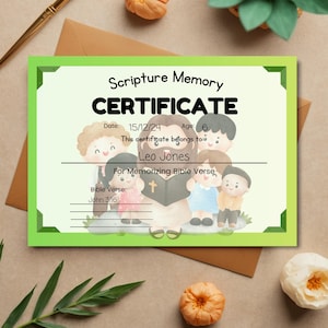 Certificato di memorizzazione dei versetti biblici per bambini: schede di conseguimento della scuola domenicale (file PDF A4)