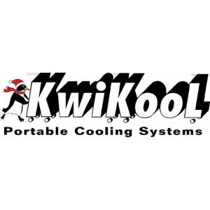 May include: The KwikKool logo features bold, black and white text with a penguin wearing a Santa hat and scarf. The words "Portable Cooling Systems" are below the logo.