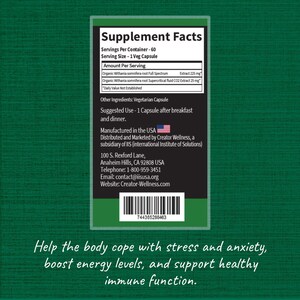Ashwagandha - Withania Somnifera Root | 225mg Root Extract | 60 Capsules image 6