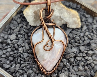 Rustic Copper Wire Wrapped Mojave Agate Gemstone Pendant Necklace Handmade in the USA