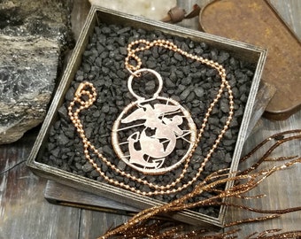 Marines Patriot Logo Copper USA Necklace-Copper Necklace-Electroformed Copper Handmade Pendant w/Chain