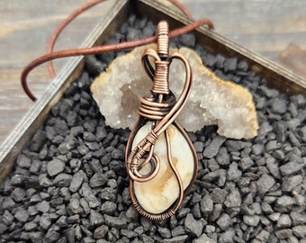 Copper Wire Wrapped Cave Onyx Gemstone Pendant Necklace Handmade in the USA