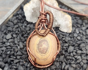 Bronze Tone Wire Wrapped Sandstone Gemstone Pendant Necklace Handmade in the USA- Tarnish Free