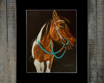 Colorful Rustic Horse Wall Art Print w/Black Mat Gift by Jennifer M. Gerke