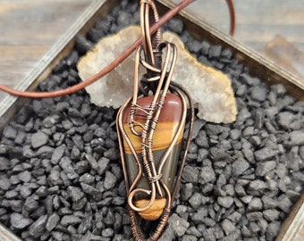 Rustic Copper Wire Wrapped Utah Wonderstone Gemstone Pendant Necklace Handmade in the USA