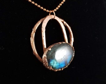 Large Copper Labradorite Handmade Pendant w/Chain