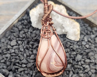 Bronze Tone Wire Wrapped Sandstone Gemstone Pendant Necklace Handmade in the USA- Tarnish Free