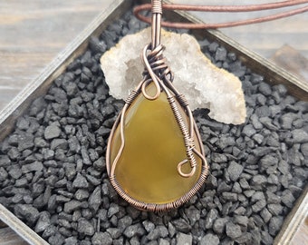 Copper Wire Wrapped Golden Agate Gemstone Pendant Necklace Handmade in the USA