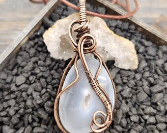 Rustic Copper Wire Wrapped Druzy Agate Gemstone Pendant Necklace Handmade in the USA