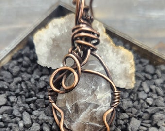 Copper Wire Wrapped Smokey Quartz Gemstone Pendant Necklace Handmade in the USA