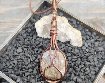 Bronze Tone Wire Wrapped Utah Geode Gemstone Pendant Necklace Handmade in the USA- Tarnish Free