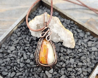 Copper Wire Wrapped Death Valley Onyx Gemstone Pendant Necklace Handmade in the USA