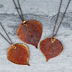 Long Copper Leaf Necklace, Aspen Leaf Pendant Leaves, Pendant Heart Necklace, Organic Leaf Necklace, Autumn Orange Jewelry, Necklace for Mom image 5