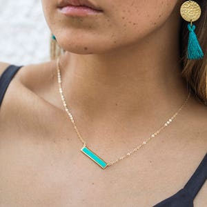 High Quality Turquoise Bar Necklace, Necklace for Mom, Inlay Bar Stone Necklace, Gold Minimalist Necklace, Turquoise Necklace Bar Pendant image 3
