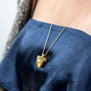 Long Gold Acorn Pendant Cremation Necklace, Mourning Jewelry Locket Canister, Acorn Necklace Living Locket, Ashes Pendant, Funeral Gift image 5