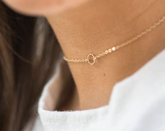 Gold Teeny Tiny Twisted Circle Choker, Sterling Silver Summer Necklace, Adjustable Small Choker, Boho Luxe Karma Necklace